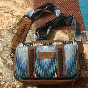 Wrangler Blue and Tan Aztec Patterned Crossbody Bag